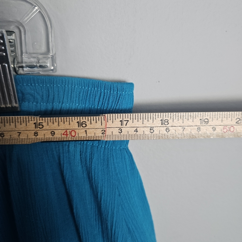 Vintage Gauze Midi Skirt Tagged 20W Fits 2X Turquoise Blue Pockets USA Made - Picture 7 of 12